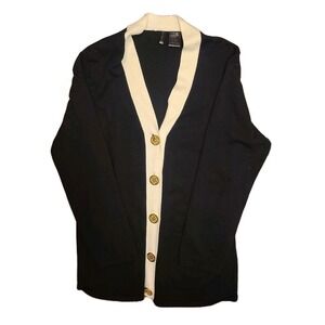 Etoile Womens Cardigan 1X Black Gold Buttons Pockets Knit Casual Career Long